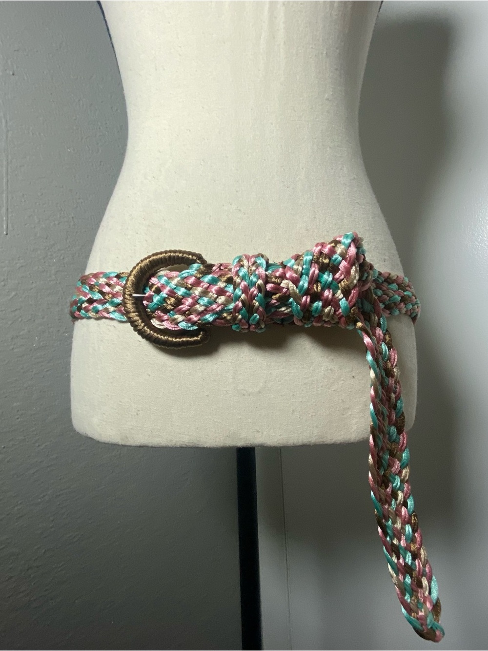 Y2K Pink Brown & Blue Woven Satin Belt One Size